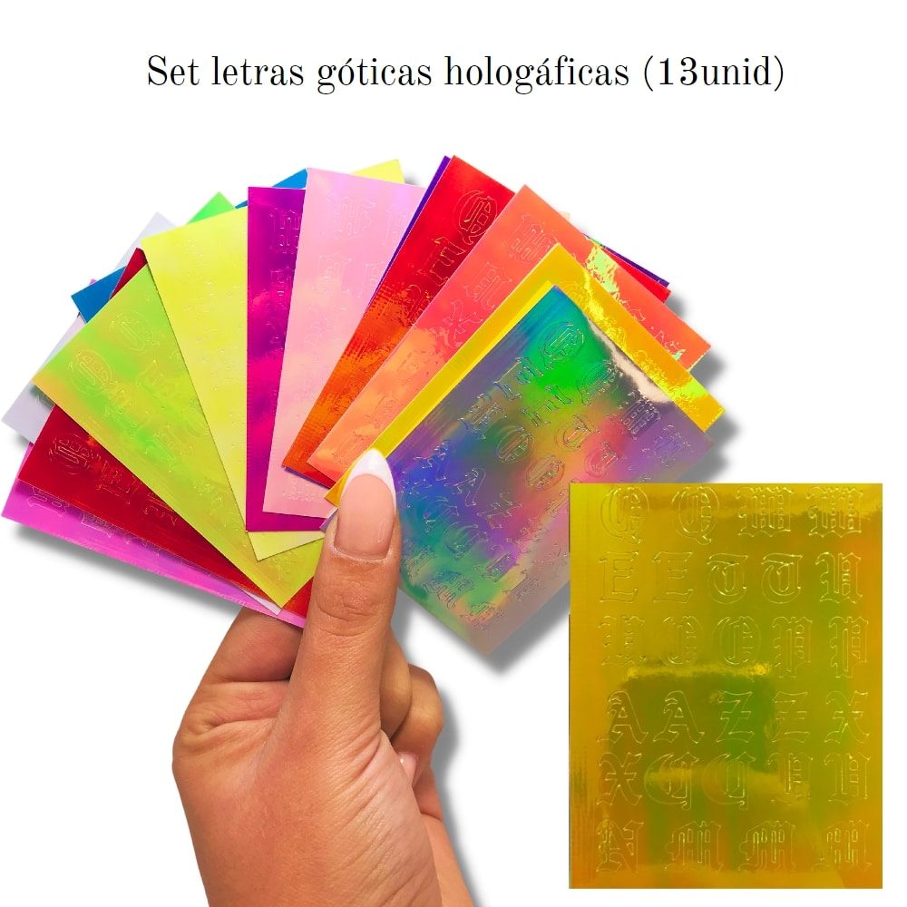 set-stickers-holograficos-letras-goticas-13-laminas